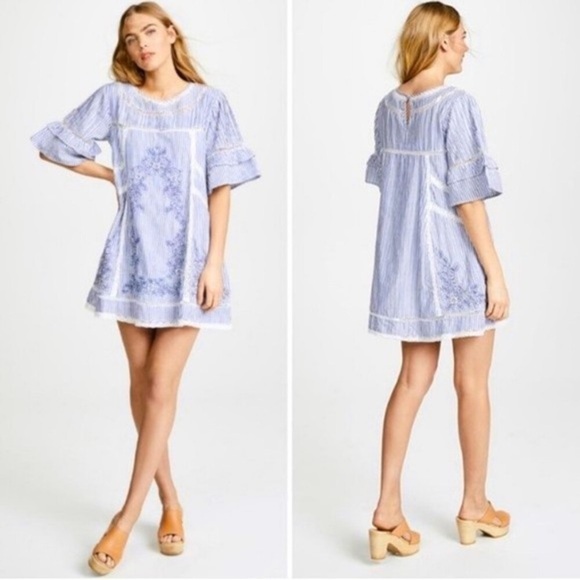 FREE PEOPLE striped crochet lace embroidered dress, M. - Picture 3 of 11
